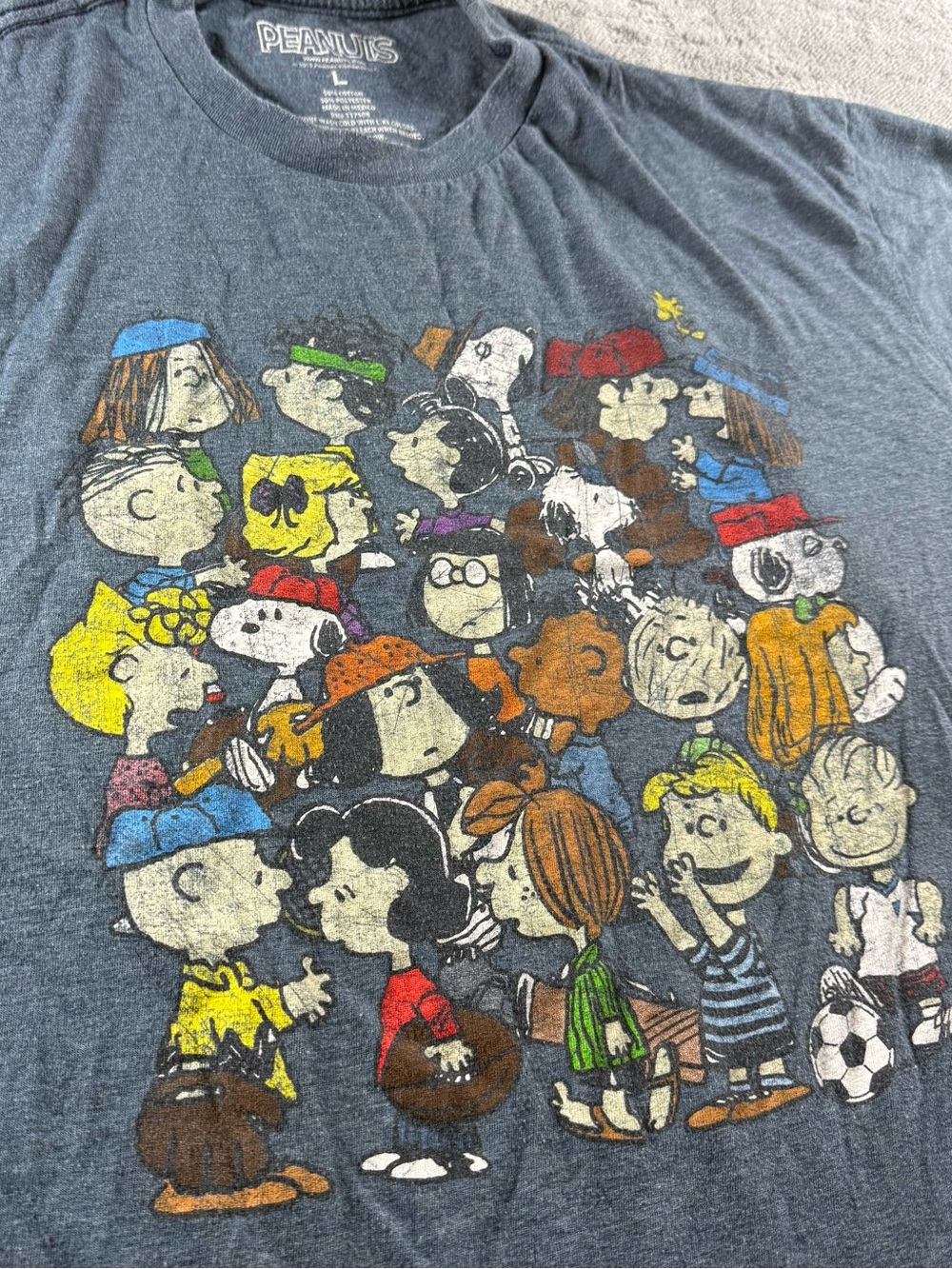 Peanuts Snoopy Charlie Brown Gang Graphic T-Shirt Gray Size L Childhood Cartoon